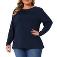 thumbnail image 2 of DARING DIVA Women's Plus Crew Neck T Shirt with Front Tucks 1X Navy Blue, 2 of 7