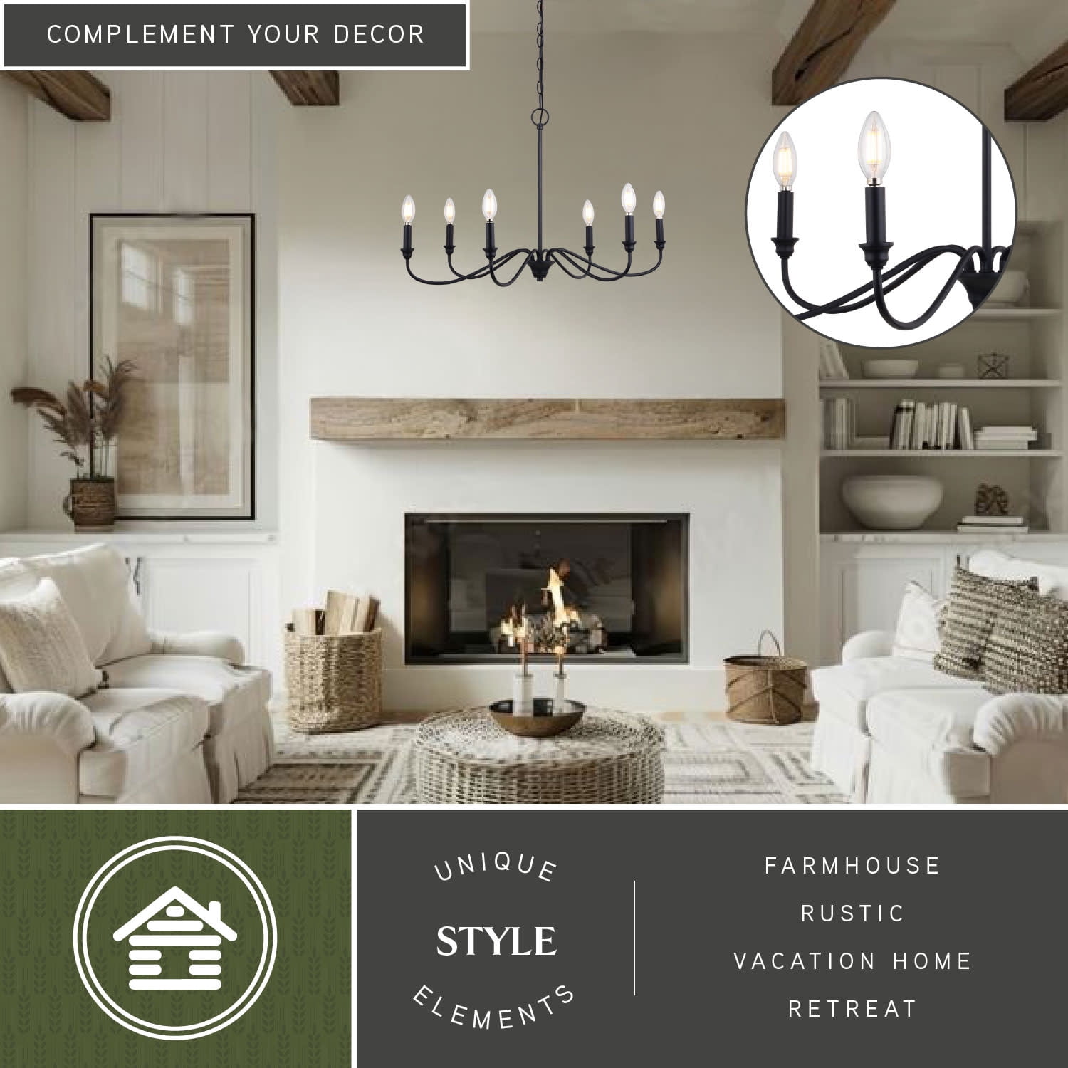 Annabelle 6 Light Matte Black Farmhouse Chandelier Candelabra