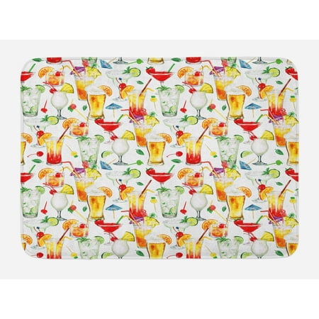 Tiki Bar Bath Mat, Exotic Cocktails Summer Drinks Fresh Juicy Beverages Watercolor Collection Art, Non-Slip Plush Mat Bathroom Kitchen Laundry Room Decor, 29.5 X 17.5 Inches, Multicolor, (Best Cocktails In Bath)