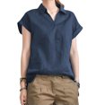 thumbnail image 4 of Tops de camisa sólida de manga corta con cuello vuelto a la moda para mujer Fridja  ghk7337, 4 of 9