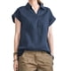 thumbnail image 4 of Tops de camisa sólida de manga corta con cuello vuelto a la moda para mujer Fridja  ghk7339, 4 of 9