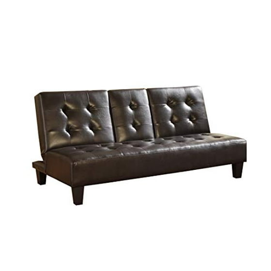 Brown Leather Upholstered Tufted Futon Sofa Bed