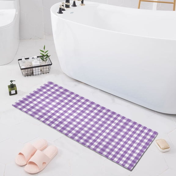 Dailycode Purple White Gingham Bathroom Rugs Non Slip Absorbent Soft Plush Quick Dry Bath Mat, 39"x20"