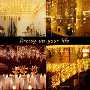 Icicle Christmas Lights Outdoor Decorations, 400 LED 33ft 8 Modes Curtain Fairy String Light with 75 Drops, Warm White