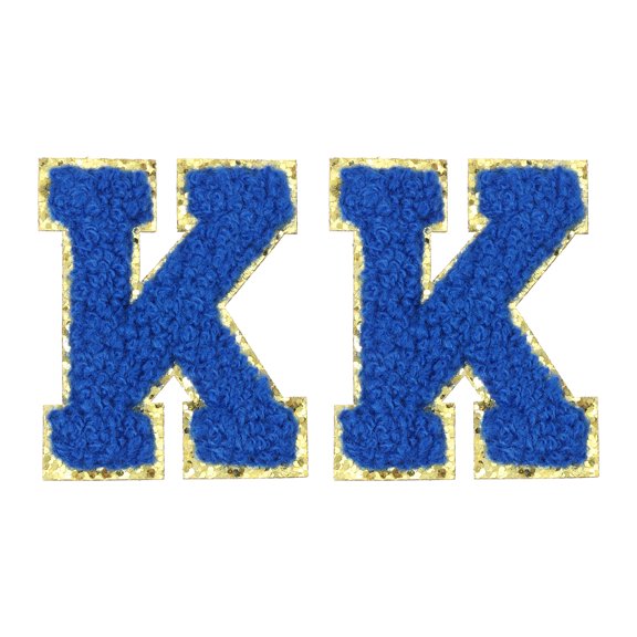 Uxcell Chenille Letter Patches 2.2" Self Adhesive Letter K Stick on Embroidered Patch for Clothing Repair (Blue, Pack of 2)