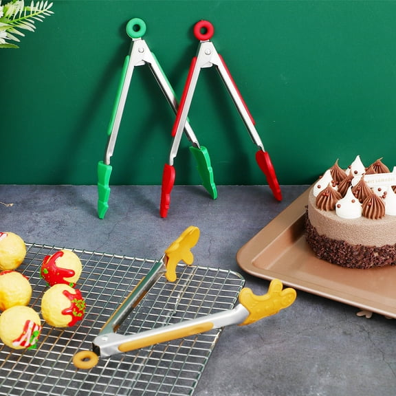 CHICHUMID 3Pcs Multi Functional Food Tongs for Christmas Parties and Weddings with Stainless Steel and Silicone Material