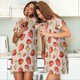 thumbnail image 4 of Fotbe Strawberries Bata de Dormir para Mujer con Estampado, Camisón de Algodón de Manga Corta, Ropa de Dormir Casual, 4 of 6