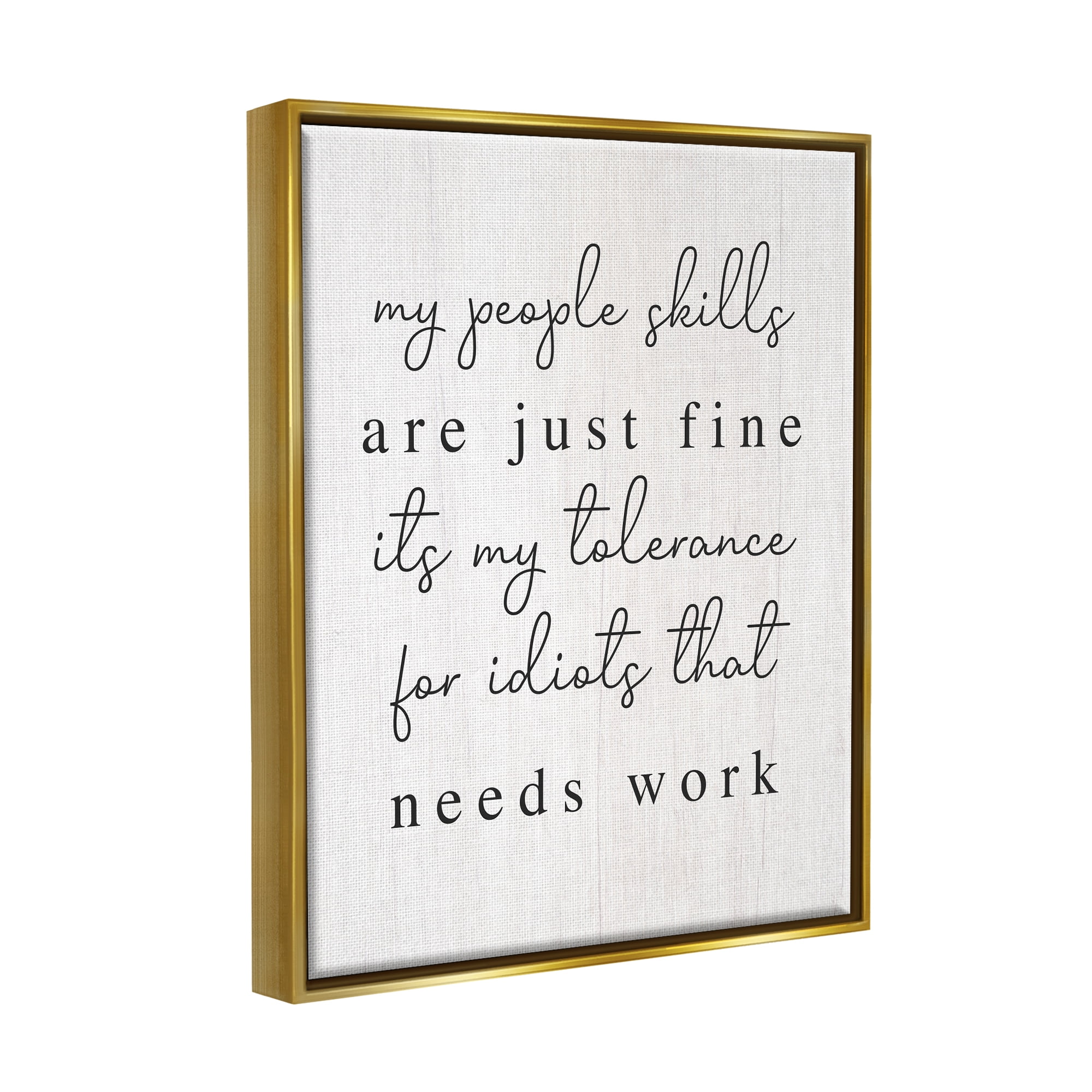 Stupell Industries Sassy People Skills Phrase Inspirational Painting Gold Floater Framed Canvas Art Print Wall Art, 17 x 21