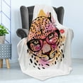 thumbnail image 4 of Animal Soft Flannel Fleece Throw Blanket, Watercolor Style Portrait of Leopard Glasses Splashing Paint Artwork, Cozy Plush for Indoor and Outdoor Use, 50" x 70", Orange Brown Pink, by Ambesonne, 4 of 5