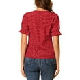 thumbnail image 3 of INSPIRE CHIC Women's Floral Print Lace Contrast Collar Puff Short Sleeve Blouse XS Red, 3 of 6
