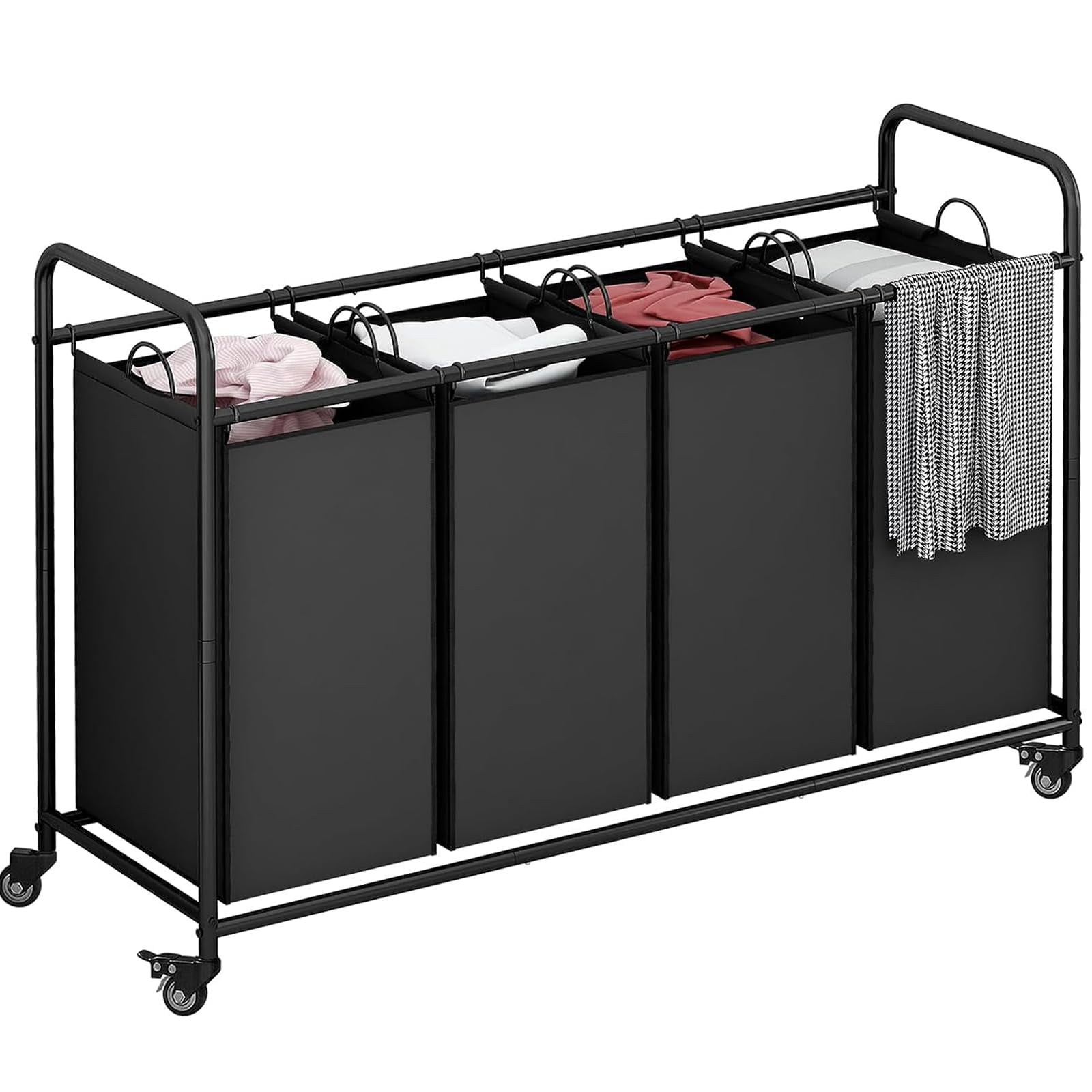 4 Bag Laundry Basket Sorter Laundry Hamper Cart with Heavy Duty Rolling Lockable Wheels and Removable Bags Organiser