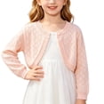 thumbnail image 3 of Rrxhxhs Cropped Cardigan for Girls Scalloped Edge Diamond Hollow Eyelet Knit Long Sleeve Lightweight Breathable Shrug Sweater,8 Years, 3 of 9