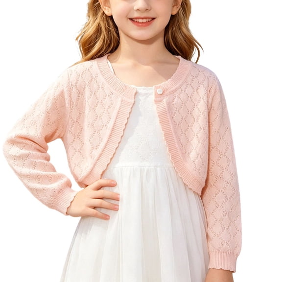 Lepsheexh Toddler Girl Cardigan Coats Girls' Solid Color Long Sleeve Knitted Cardigans Kids Button Closure Cropped Cover Up Tops