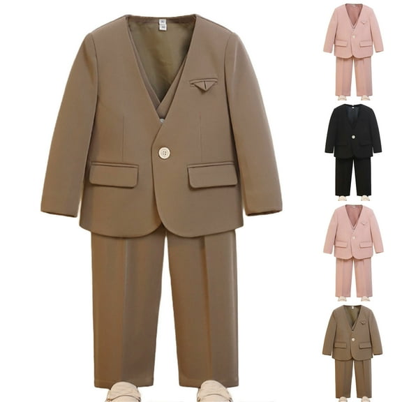 AINIYSBoys Suit Outfit for Kids V Neck Suit Coat Sleeveless jacket straight pants 3Pcs Outfit for Boys Formal Tuxedo Set Black 3-4Years
