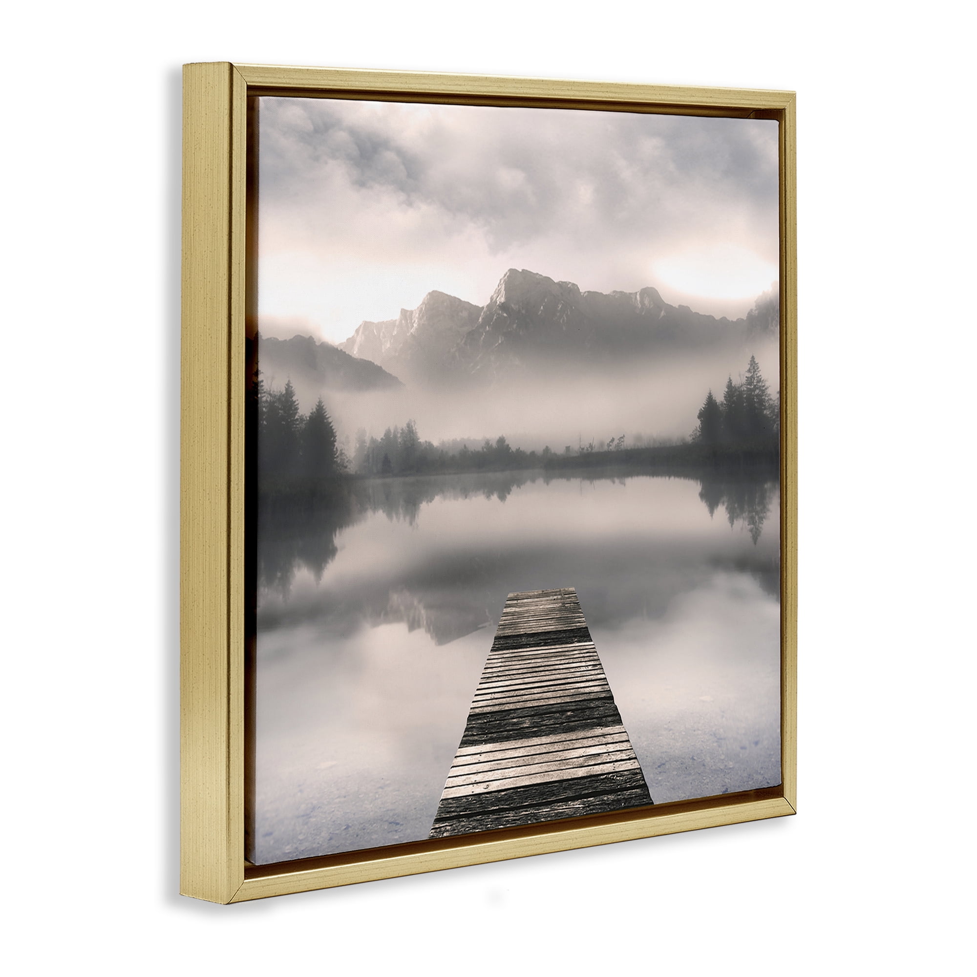 Stupell Industries Calm Reflective Waters & Mountains Gold Framed Floater Canvas Wall Art, design by Irene Weisz