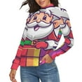 thumbnail image 2 of Santa Claus With Gift Women's Turtleneck Sweater Long Sleeve Ribbed Fitted Turtle Neck Casual Fall Winter Collection Top 2XL, 2 of 4