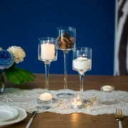 3 Pcs Glass Hurricane Candle Holder, Candlestick & Pillar Votive Tealight Candle Holders, Tall Elegant Glass Stylish Design, Ideal for Weddings, Home Decor, Parties, Table Settings & Gifts