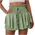thumbnail image 2 of OIUUAK Linen Shorts Women Flowy Shorts For Women Casual Shirred Elastic Shorts High Waisted Shorts Ruffle Shorts Athletic, relaxed fit shorts women, shorts for summer, summer shorts, 2 of 2