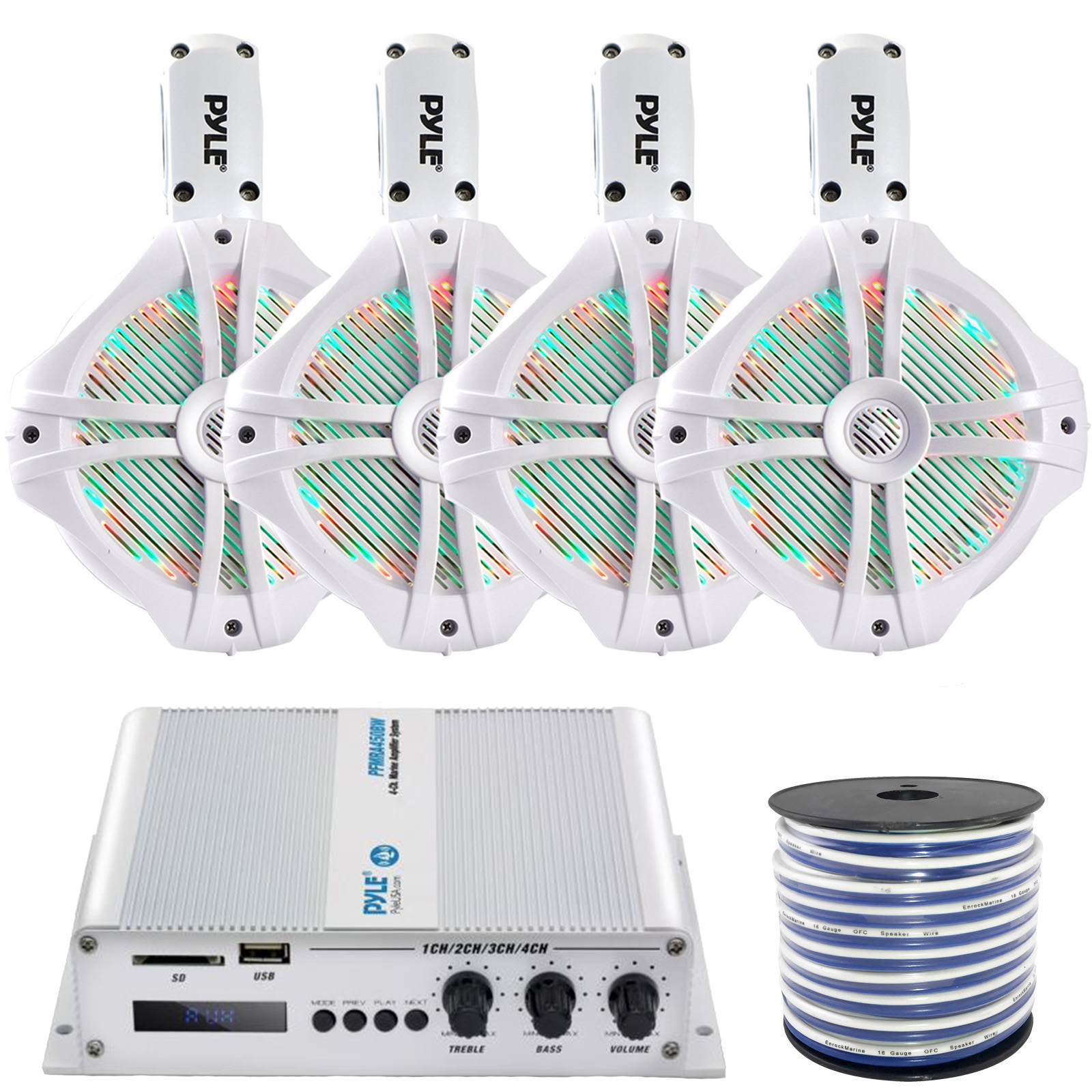 4 x Pyle 6.5" 200W White Dual Marine Tower Wakeboard Water Resistant