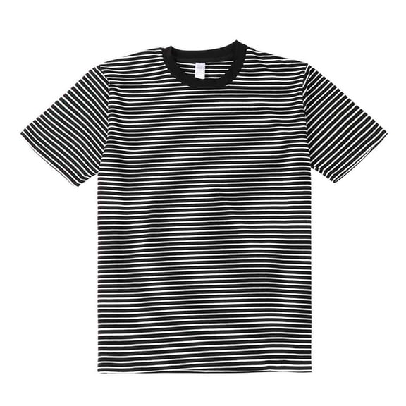 Men's Black and White Striped T-Shirt Casual Cotton T-Shirt Tops Simple Versatile Thin T-Shirt-M