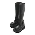 thumbnail image 2 of Women's Knee High Wedge Boots Chunky Heel Faux Leather Zipper Pull on Stylish Comfortable Winter Booties Black 43, 2 of 8