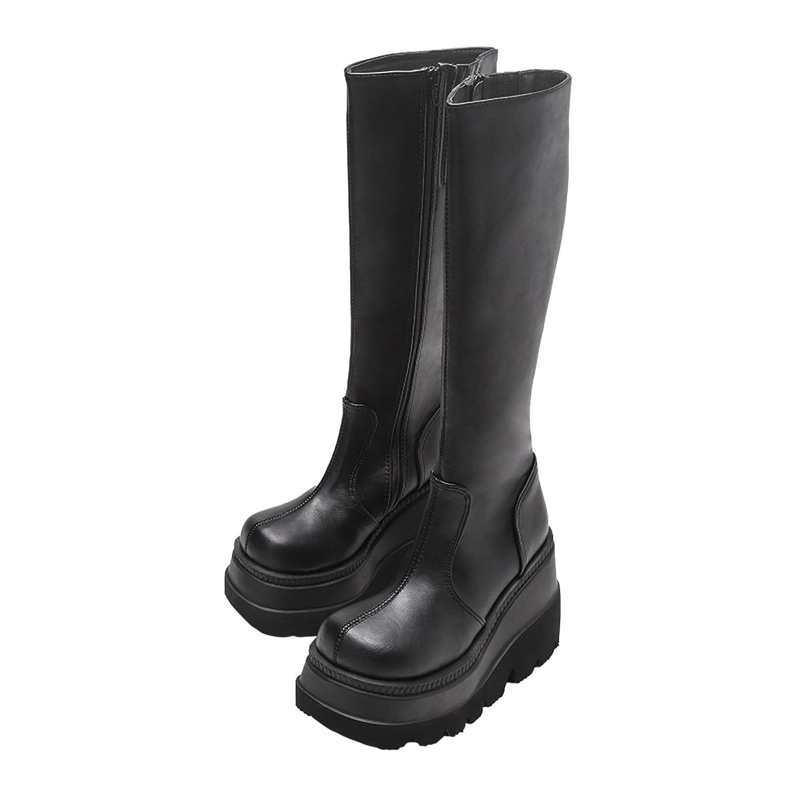 Today Discount Aqestyerly Women s Winter Boots Gothic Style Thick Soled Long Motorcycle Riders Large Head Slim High Boots Walmart