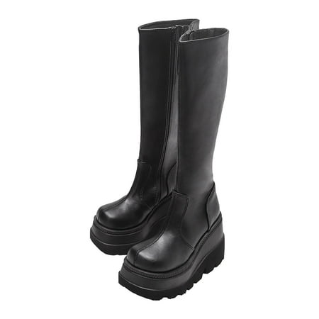 

Bnwani Work Boots Clearence Ultra High Heel Shoes Ziper Thick Knight Knee-High Black Boots 35-43