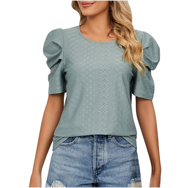 Birdeem T-Shirt Mode Femme Uni Col Rond Manches Courtes Blouse Tops Amples
