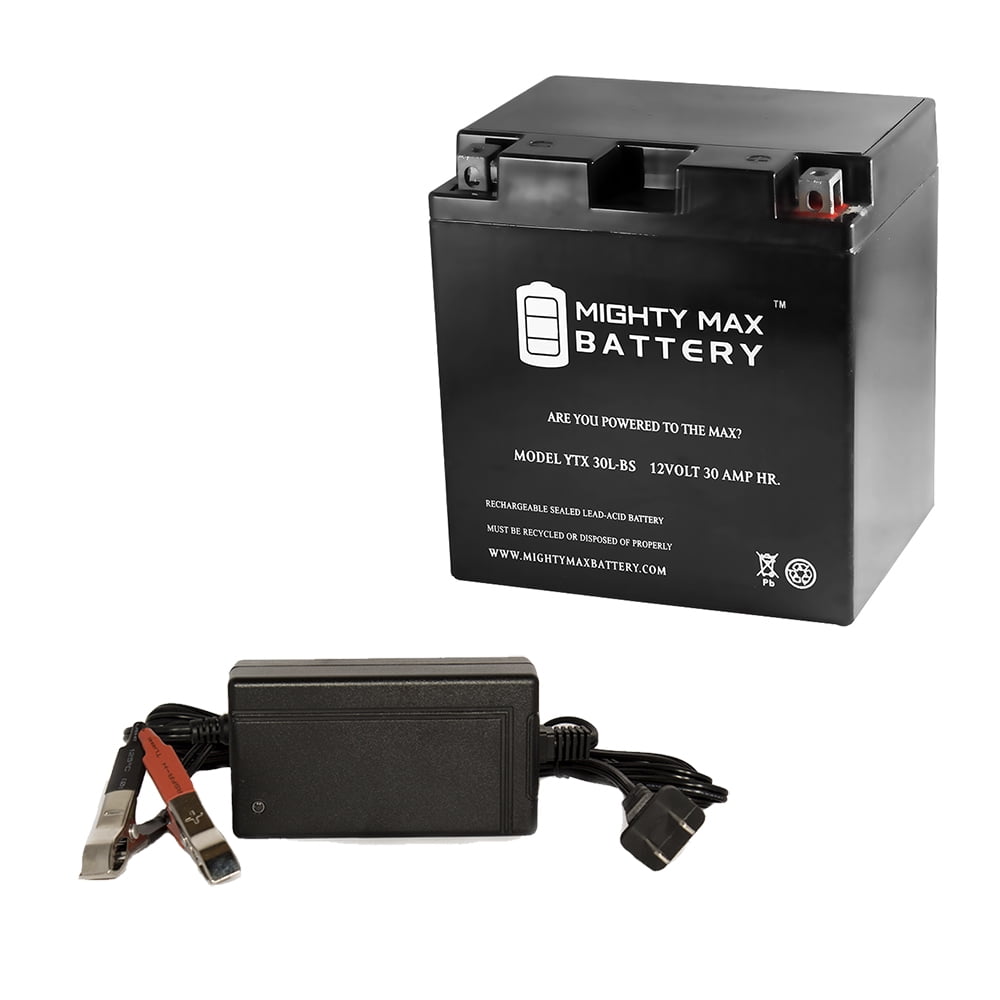 YTX30L-BS Battery for Bombardier Ski-Doo 04-06 + 12V 4Amp Charger by Mighty Max Battery