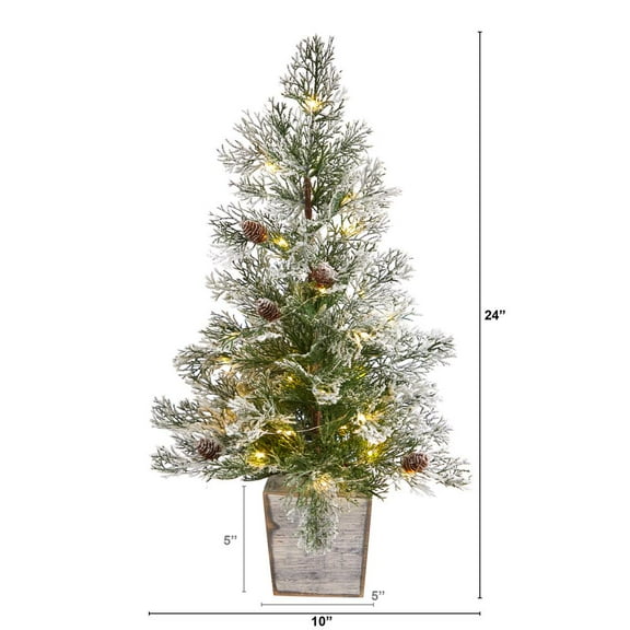 Nearly Natural 2ft. Frosted Pre-Lit Artificial Christmas Tree with Pinecones in Decorative Planter