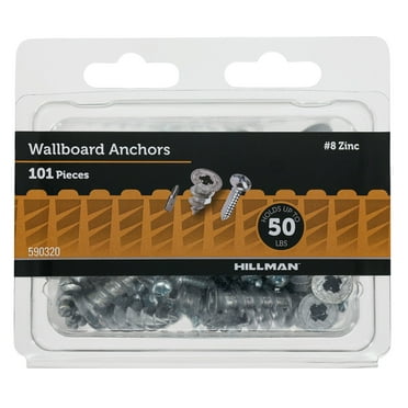 Hillman Drywall Anchor Screws, Pan Head Phillips Screw, Zinc, #8, 50 lb., 101 Pack