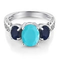 thumbnail image 3 of Gem Stone King 2.61 Ct Oval Green Turquoise Blue Sapphire 925 Sterling Silver Ring (Size 6), 3 of 6