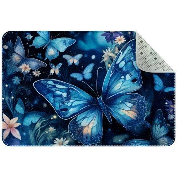PhooArto Doormat Custom Indoor Welcome Door Mat, Blue Butterflies Flower Pattern Home Decorative Entry Rug Garden/Kitchen/Bedroom Mat Non-Slip Rubber 24x16in