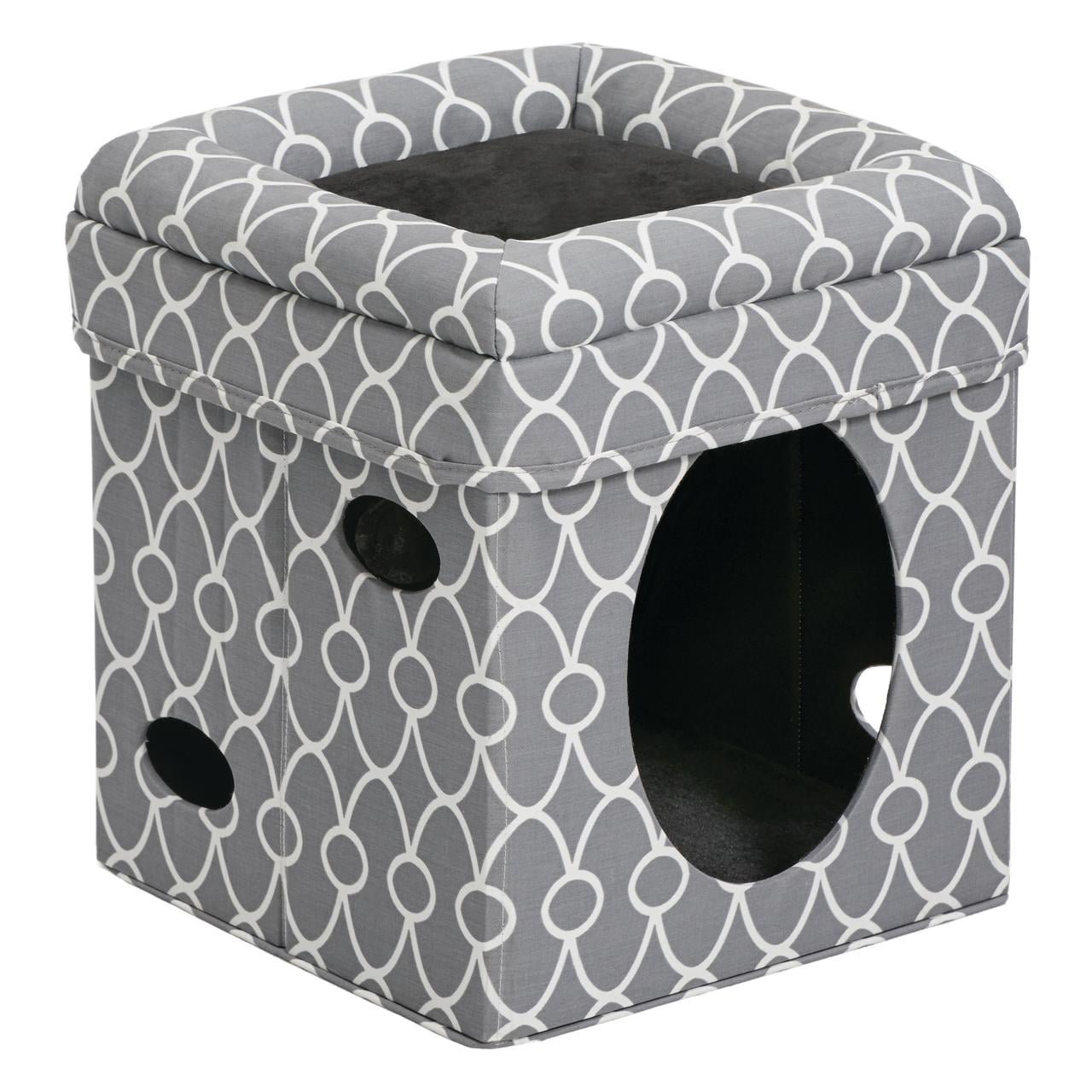 MidWest Homes for Pets Curious Cat Cube, Foldable Cat Cube for Home or Traveling Play, Gray