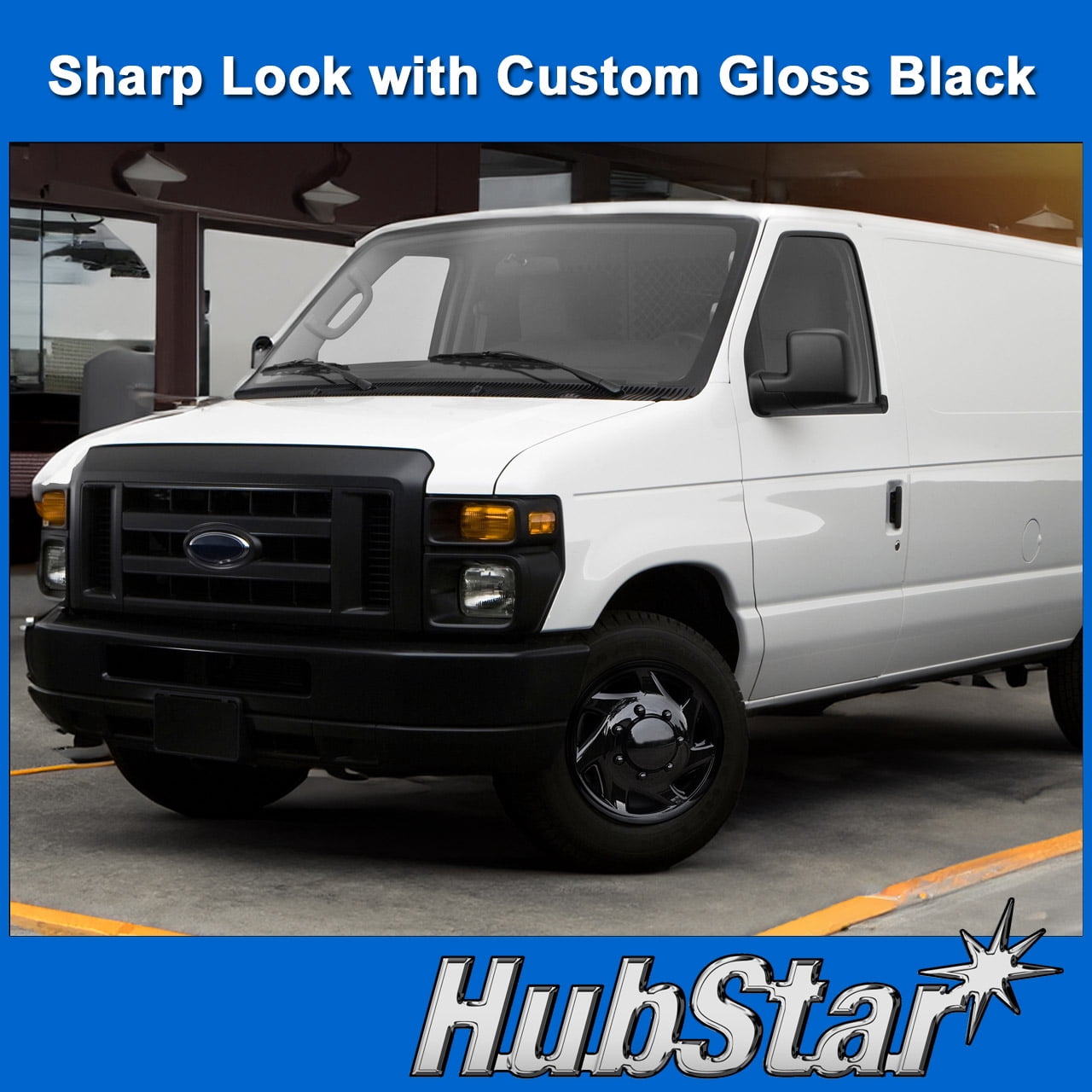 HubStar Hubcap for Ford Van 1998-2023, Gloss Black Premium Heavy-Duty Replacement 16-inch (1 Piece)