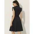 thumbnail image 4 of DARING DIVA Ruffled Sleeve Button Down Belted Knee Length Shirt Dress S Black, 4 of 6
