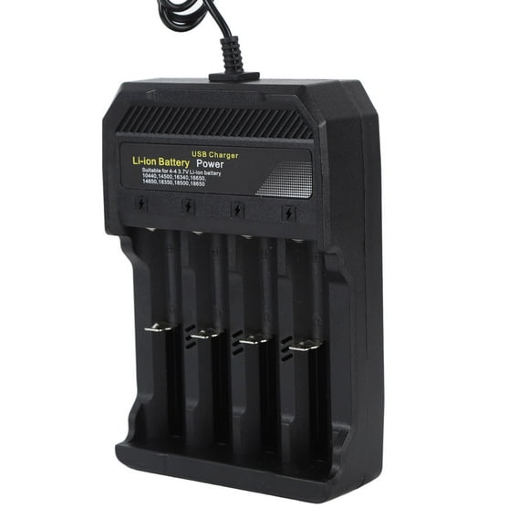 M Buder Cargador de Baterías 18650 Inteligente Universal de 4 Ranuras para 10440 14500 16340 16650 18350 18500 18650 Iones de Litio Carga Independiente USB ABS Negro