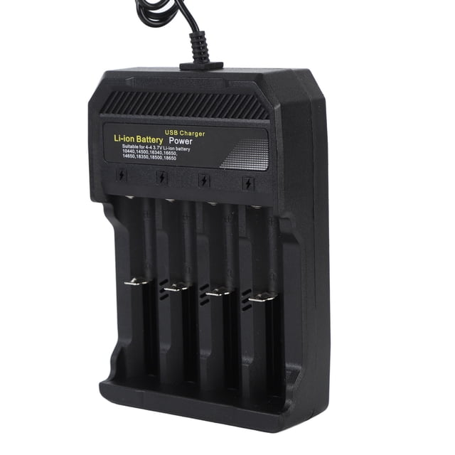 M Buder Cargador de Baterías 18650 Inteligente Universal de 4 Ranuras para 10440 14500 16340 16650 18350 18500 18650 Iones de Litio Carga Independiente USB ABS Negro