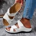 thumbnail image 2 of Rokment Womens Comfortable Ortho Wedge Walking Sandals with Arch Support & Adjustable Bands Beach Casual Leather Platform Slip on Mid Heels Backless Slides Summer White Size 6.5, 2 of 6