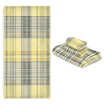 3 Pack Towel Set with Bath Towels, Hand Towels & Washcloths for Everyday Use Light Yellow and Grey Tartan