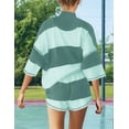 thumbnail image 6 of Women Striped Workout Set Two Piece Outfit Tracksuit Oversized Lounge Set Top and Shorts Sets with Pockets Green XXL, 6 of 7