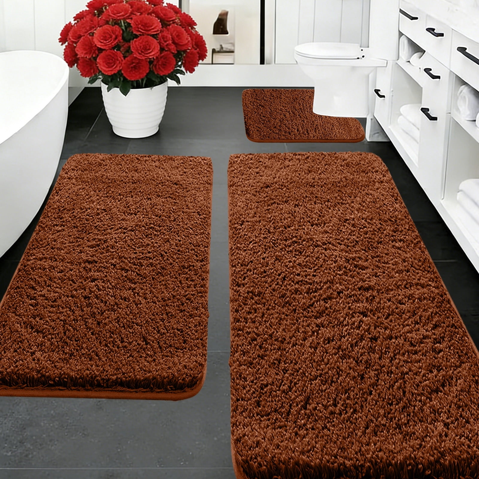 47 Inch Extra Large 3-Piece Memory Foam Bathroom Rug Set, Ultra Soft Water Absorbent Non-Slip Bath Mat, Washable Bathroom Floor Mats for Bathroom, Shower, Tub, Laundry Room and Vanity Area