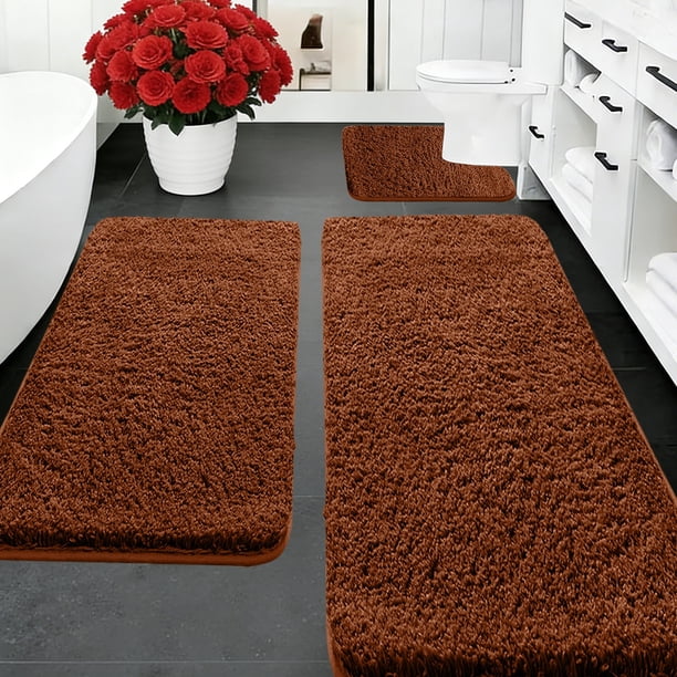 Juego de alfombras de baño antideslizantes, alfombra de baño suave y absorbente con espuma de terciopelo y vellón – Alfombra lavable a máquina para baño, sala de estar, dormitorio y lavandería.