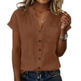 thumbnail image 2 of Lmueinov Linen Button Down Shirt Women Short Sleeve Shirts with Front Pocket Loose Fit Summer Beach Vacation Business Casual, 2 of 5