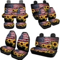 thumbnail image 3 of Uorisanigo American Flag Sunflower 10 Pieces Auto Accessories Set with Comfortable Car Seat Covers and Steering Wheel Cover Car Seat Belt Cover Auto Water Cup Pad Suitable for Cars SUVs, 3 of 7