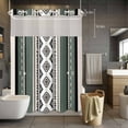 thumbnail image 3 of Abstract Stripes No Hook Shower Curtain with Snap in Liner Green Beige Aztec Native Tribal Stripes Geometric Waterproof Bathroom Shower Curtain with See Through Top Window for Bathtub 60" x 72", 3 of 9