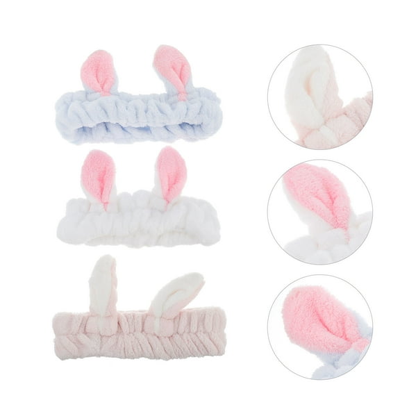 FOLOYORI Cute Spa Headband 3Pcs Bunny Ear Elastic Wide Edge for Women Wash Face Makeup Removal