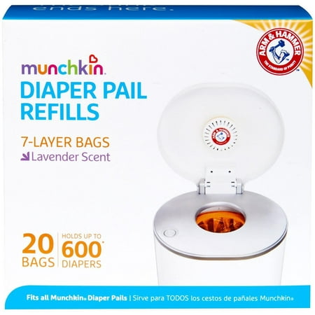 Munchkin Arm & Hammer Diaper Pail Snap, Seal and Toss Refill Bags, 20 Bags, Holds 600