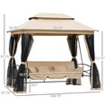 thumbnail image 5 of 3-Seat Patio Swing Chair, Outdoor Gazebo Swing with Double Tier Canopy, Mesh Sidewalls, Cushioned Seat and Pillows, Beige, 5 of 5