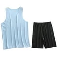 thumbnail image 3 of HVOBTTY Mens Comfy Pajama Set, Summer Pajama Set for Men, Men's Soft Casual Solid Color 2 Piece Sleeveless V Neck Tank Top and Shorts Elastic Waist Training Sport Pajama Sets Black, XXL, 3 of 4